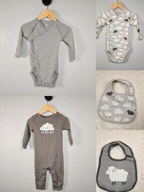Carter's Grey & White Sheep Jumper, Bib and Bodysuit Set - 5 Piece Bundle